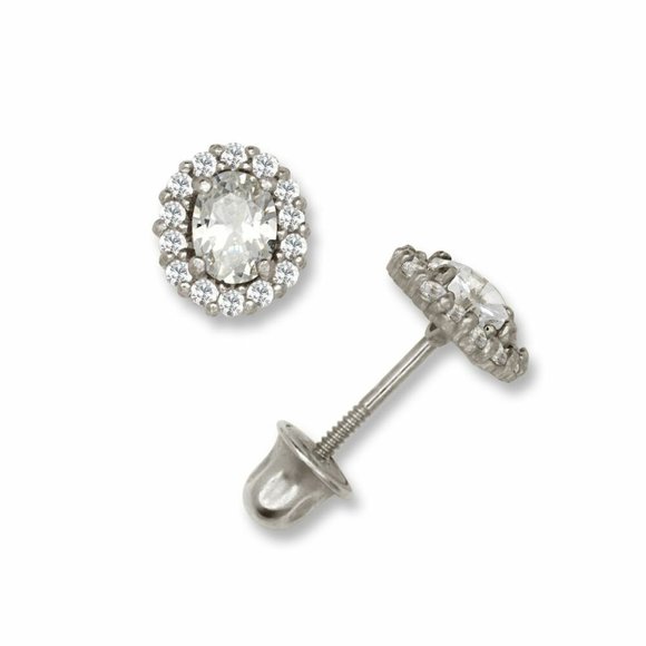 Jewelry Authentic 14k Solid Gold Fancy Oval Shaped Halo Screw Back Birthstone Earrings Poshmark